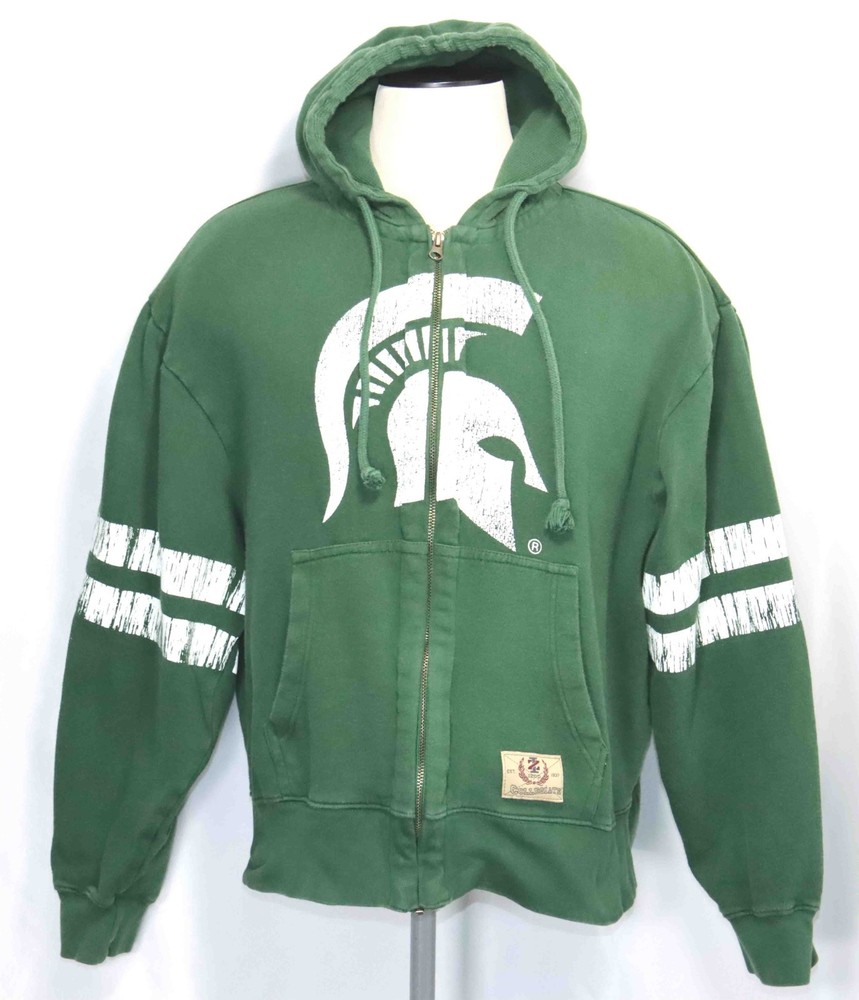 Izod Collegiate Michigan State Spartans Green Zippered Hoodie Mens Size Large