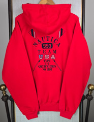 VTG NAUTICA TEAM USA New 1/4 Button Hoodie Mens Sz Large Red Sweatshirt Hooded
