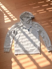 Vintage PUMA Men’s L 14-16 Gray Pullover Hoodie Cotton Blend Fleece Logo Pocket