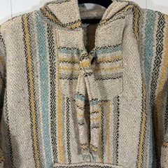 Molina Mexican Baja Hoodie Pullover Jacket Size 42 L Beige Striped Surfer Hippie