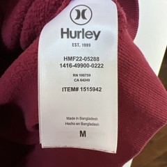 Hurley Men’s Fleece Pullover Hoodie Size Medium Deep Red