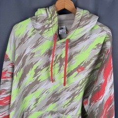 Nike Mens XXL Tiger Stripe Camo Hoodie Green Orange Pullover Fleece Sweatshirt