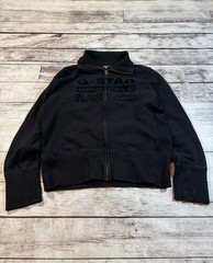 VTG G-Star RAW Velur Logo Streewear Full Zip Up Hoodie Sweatshirt Black