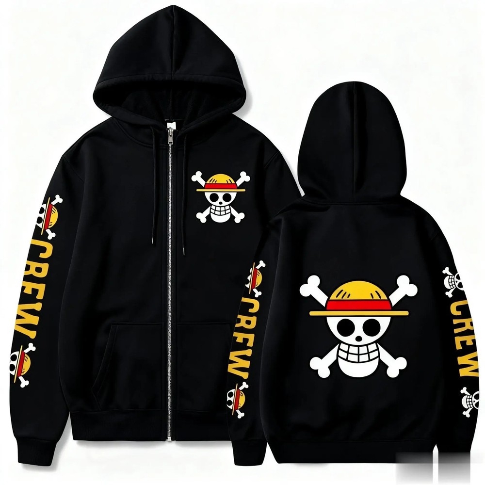 Anime One Piece Zip Up Jacket Streetwear Oversized Casual Men Women Hoodie Gifts