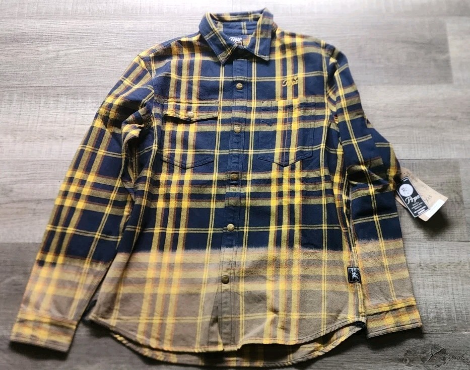PRPS Jeans Flannel Plaid Fade, Size Medium, Yellow/Navy, New NWT Japan