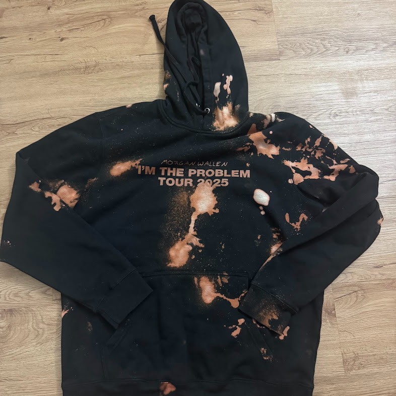 Morgan Wallen I’m The Problem Tour 2025 Hoodie Black Bleach Tie Dye Fire Large