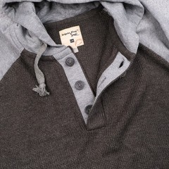 Triple Five Soul Mens Large Henley Knit Hoodie Pullover Sweatshirt Gray