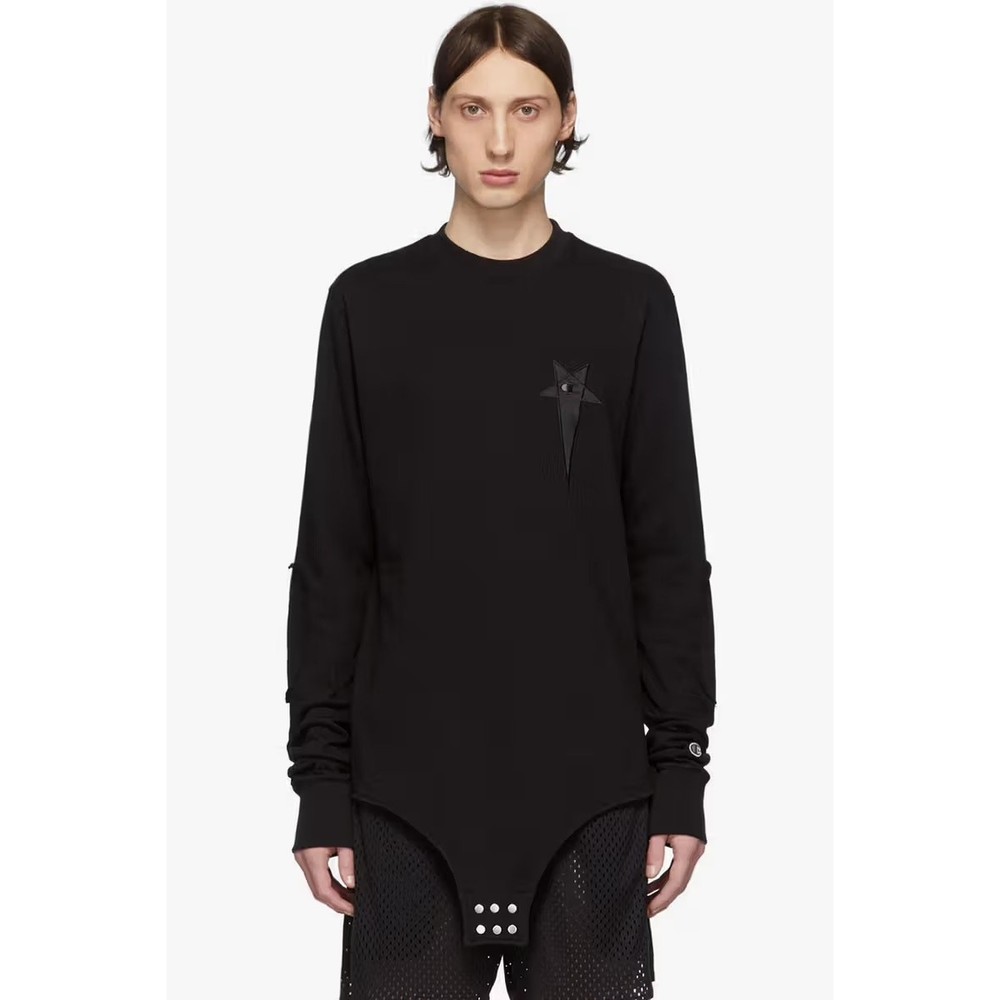 Rick Owens x Champion Embroidered Logo Black Bodysuit Sweatshirt Men’s Size XL