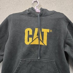 CAT Men Hoodie M Black Embroidered Fleece Logo Activewear Hooded Stretch Pockets