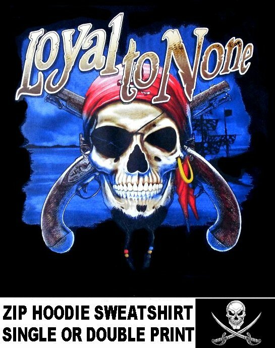 Pirate Skull Crossed Pistols Caribbean Loyal To None Patch Zip Hoodie Sweatshirt