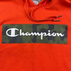 Champion Hoodie Mens Large Orange Camo Box Logo Pullover Athletic Sweatshirt