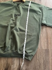 Feral Embroidered Gildan Sweatshirt Military Green Gothic Unisex Large