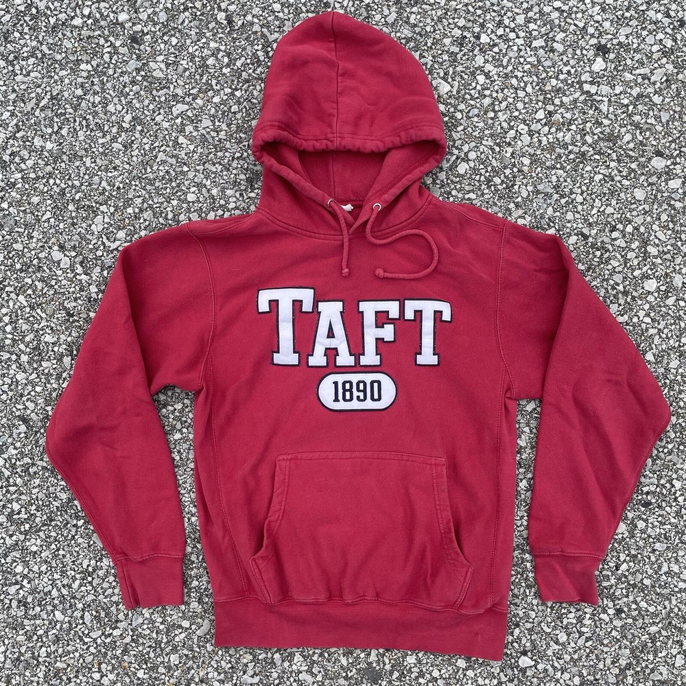 VTG Taft University Hoodie Mens Small Red College School Law Sports Outdoor Y2K