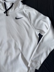 Nike Sweatshirt Mens Small White Dri FIT Pullover Hoodie Swoosh Logo Workout