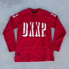 10 Deep Red Lace Up Long Sleeve Hockey Jersey Men Medium