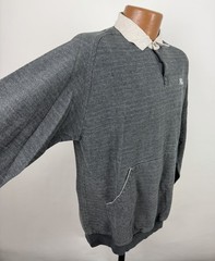 Vintage Pique Knit Sweatshirt Mens Medium Charcoal Gray Polo Collar 90s Pullover