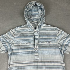 Bar III Hooded Shirt Men Medium Blue Striped Henley Pullover Short Sleeve Casual