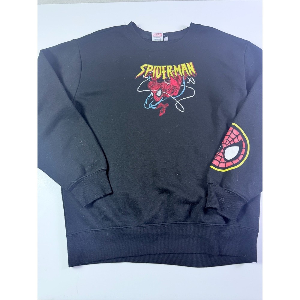 Marvel Spider-Man Crewneck Sweatshirt Black Embroidered Graphic Medium