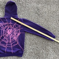 No Owners Full Hood Zip Up Hoodie Adult Size S Spider Cross Print Purple Cotton