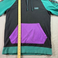 LL Bean Hoodie Mens Small S Green Black Purple Excellent Colorblock Aztec Trim