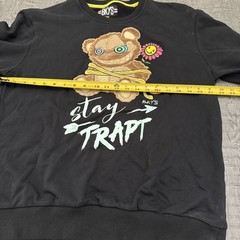 BKYS Mens Stay Trapt Teddy Bear Graphic Sweatshirt Black Large Cotton Crew Neck