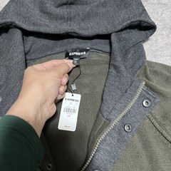 Express Pullover Hoodie Men’s Size Large Green Gray 1/4 zip with buttons