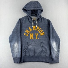 Champion Hoodie Mens Medium Gray Tri Blend Rayon Sweatshirt Retro Style New York