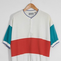 Vintage 80s Henley Short Sleeve Sweatshirt Mens XL Color Block Distressed Retro