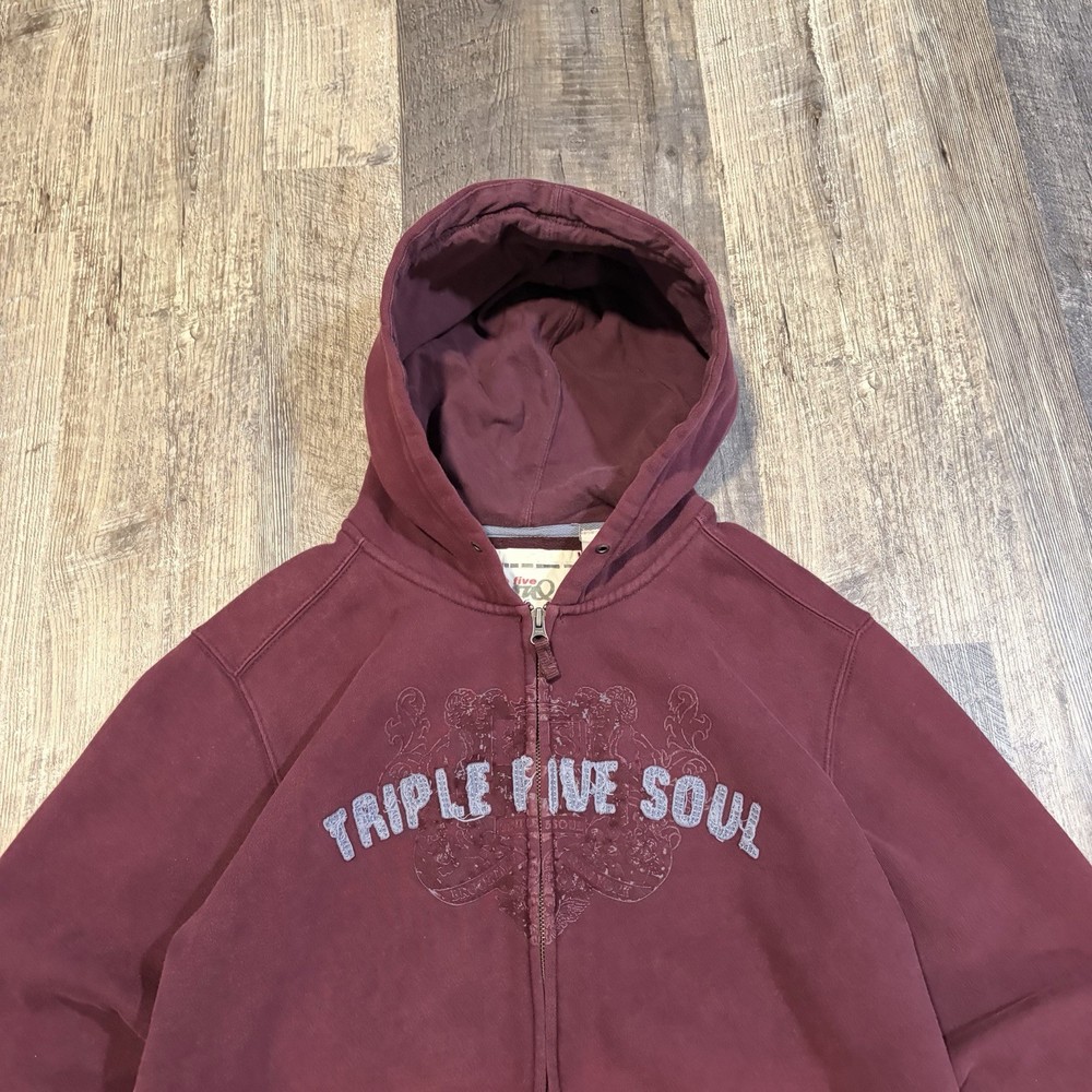 Vintage Triple Five Soul Red Zip Up Hoodie M Faded RARE Details