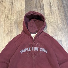 Vintage Triple Five Soul Red Zip Up Hoodie M Faded RARE Details