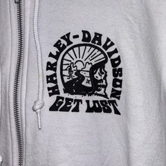 Harley Davidson Get Lost White Graphic Hoodie Full Zip Front Pockets M Cotton