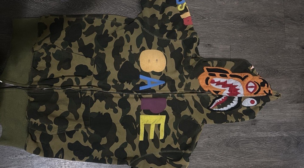 A Bathing Ape BAPE x READYMADE TigerShark Green Camo Full Zip Hoodie