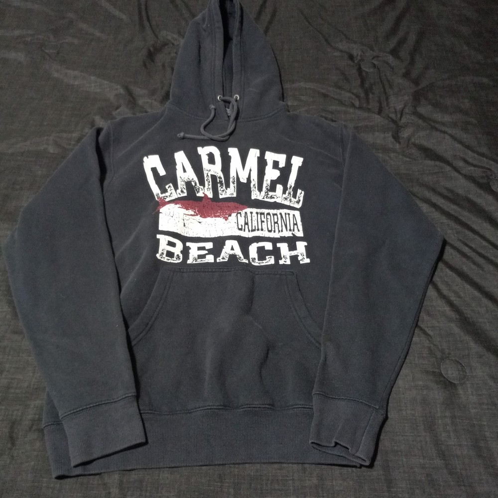 BLUE 84, Dark Blue Hoodie. Carmel Beach CA. Size Small. Unisex. faded. Good Cond
