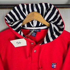 VTG NAUTICA TEAM USA New 1/4 Button Hoodie Mens Sz Large Red Sweatshirt Hooded