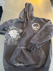 Graphic Hoodie Men’s Size S Grey Skater Hoodie