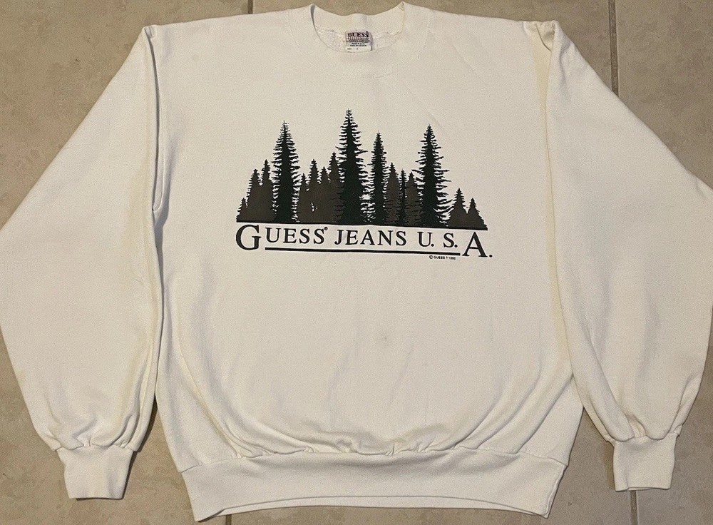 Vtg 90s GUESS Jeans USA Faded Spellout Sweatshirt XS S Designer Hip Hop Grunge