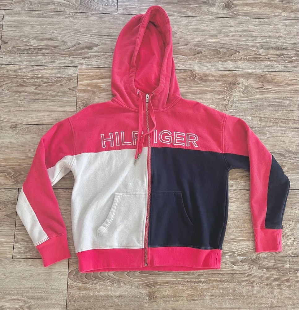 Tommy Hilfiger Sport Colorblock Full-Zip Hoodie Sweatshirt Red White Navy Blue