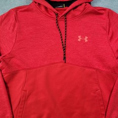 Under Armour Hoodie Mens Large Red Colorblock Loose Fleece Workout Logo