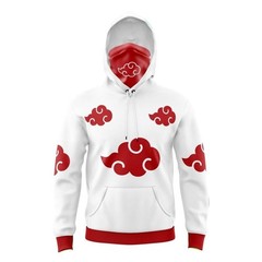 Akatsuki White Masked Hoodie – Red Cloud Anime Pullover, Cosplay Gift