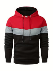 Men Hooded Sweatshirt Multi-Color Patchwork, Loose Fit, Warm Long Sleeve size XL