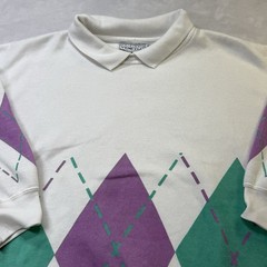 Vintage 80s Argyle Sweatshirt Venezia One Size Purple Green Geometric
