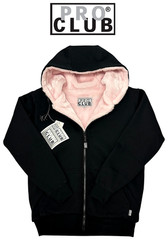 Pro Club Pile Full Zip Up Hoodie Heavyweight Fur Thick Jacket Black Pink