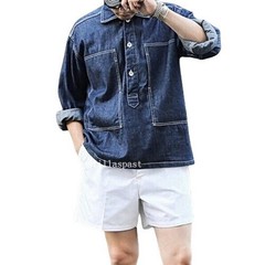 Mens Denim Pullover Smock Work Shirt – American Retro Cargo Military Style