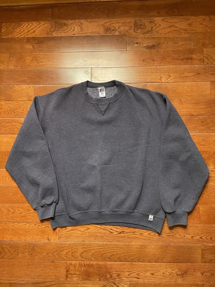 VTG Russell Athletic Sz Large Blue Purple Blank Sweatshirt Dri-Power Y2K Mexico