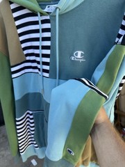 CHAMPION Classic Fleece Hoodie Zip-up Sweatshirt Bold Colorblock Abstract Sz XL