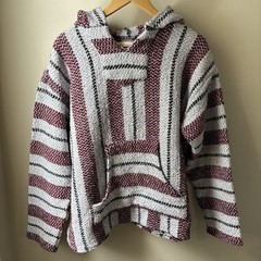 Vintage 90s Baja Boho Hoodie Men’s XXL Striped Made In Mexico Grunge Surf
