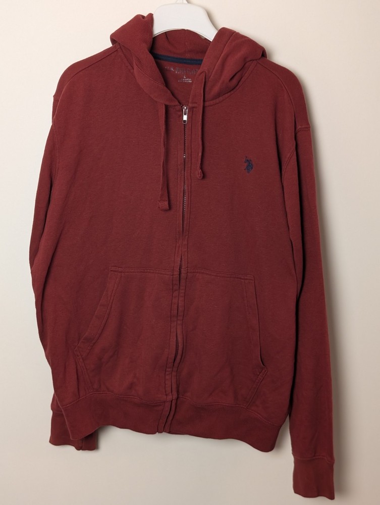 U.S. Polo Assn. Full Zip Hoodie Red Size Large L Men’s Sweatshirt Jacket 24×28