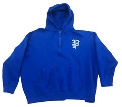 Ralph Lauren Polo Hoodie Sapphire Mens 2XB Felt P Patch 1/4 Quarter Zip Blue 2XL