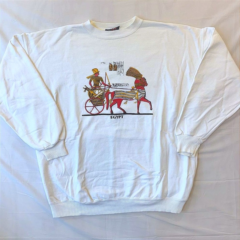 VTG 90s Egypt Souvenir Crewneck Sweatshirt XL Pharaoh Chariot Screen Print