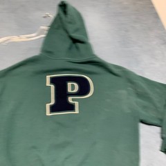 Full Zip Hoodie Jacket Mens Green P Patch Long Sleeve Fleece Lined Drawstring